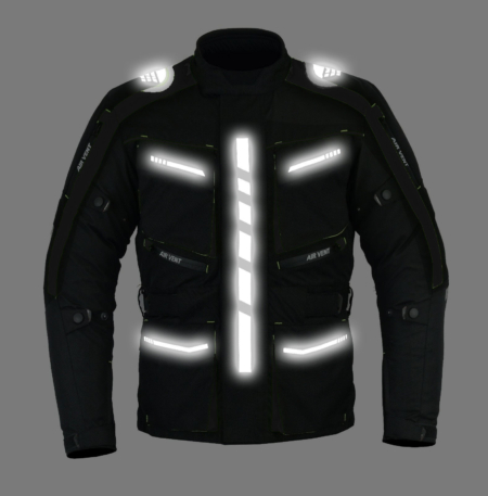 Motorradjacke-Pielini-Herren-Schwarz-4-Season-Vorderseite-nacht
